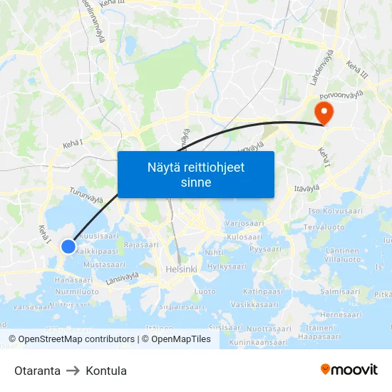 Otaranta to Kontula map