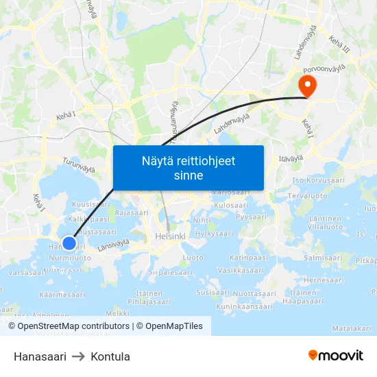 Hanasaari to Kontula map