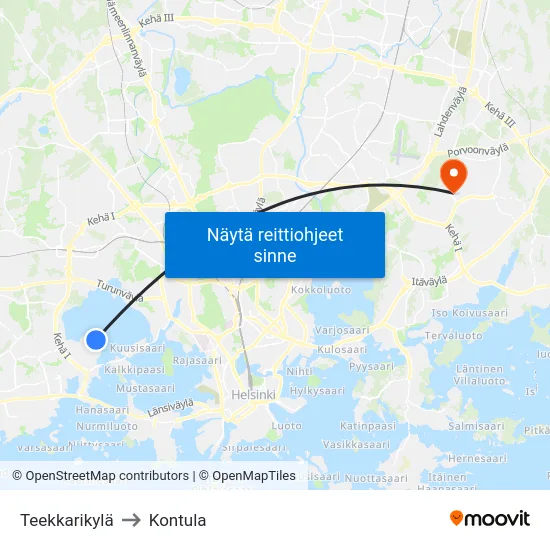 Teekkarikylä to Kontula map
