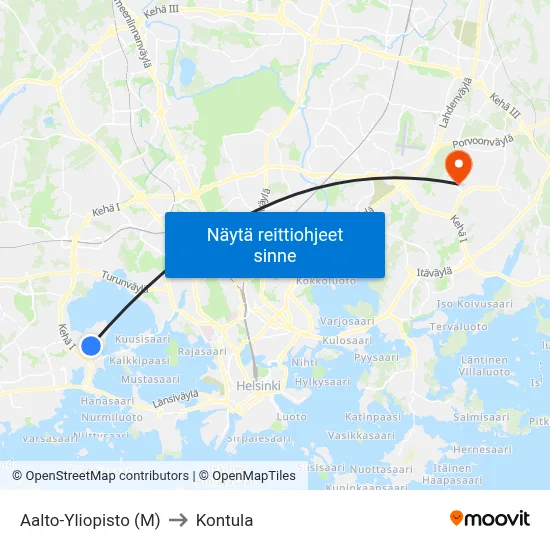 Aalto-Yliopisto (M) to Kontula map