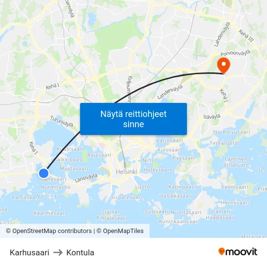 Karhusaari to Kontula map