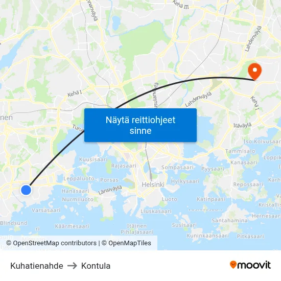 Kuhatienahde to Kontula map