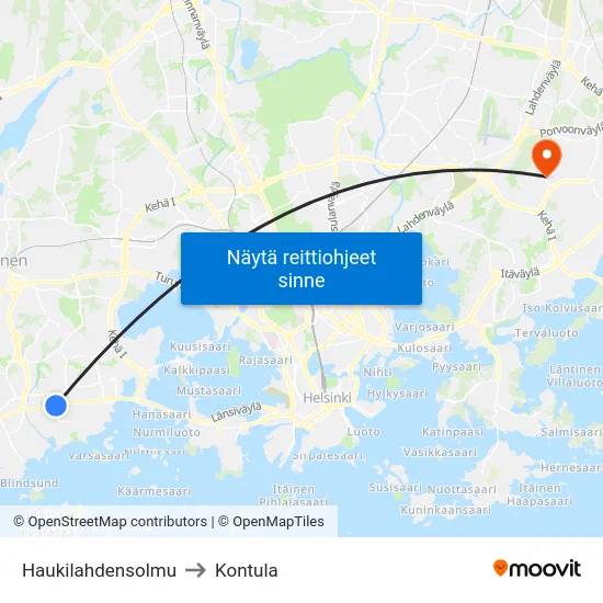 Haukilahdensolmu to Kontula map