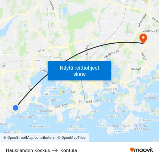 Haukilahden Keskus to Kontula map