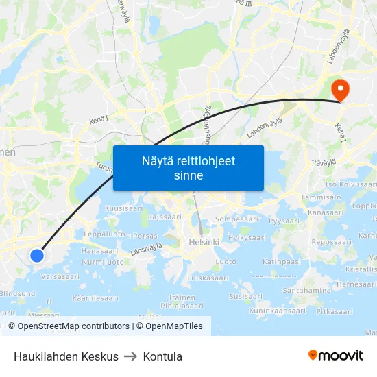 Haukilahden Keskus to Kontula map