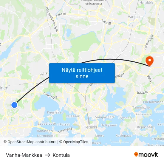 Vanha-Mankkaa to Kontula map