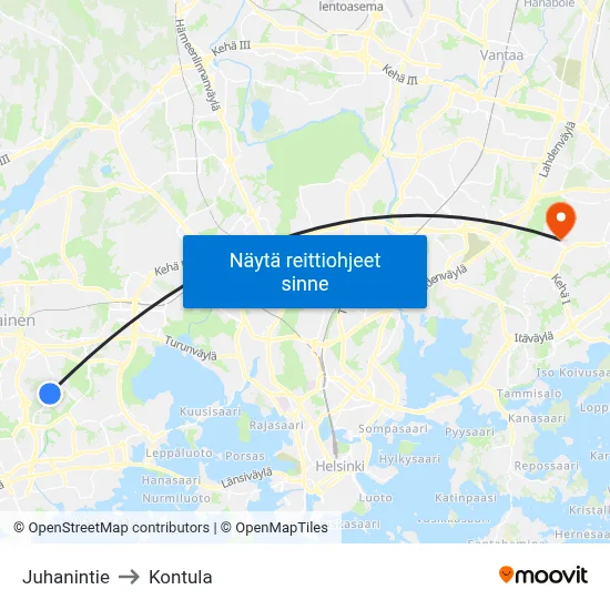 Juhanintie to Kontula map