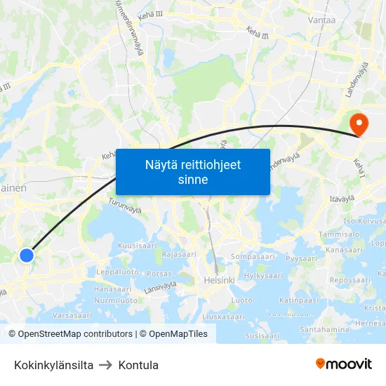 Kokinkylänsilta to Kontula map