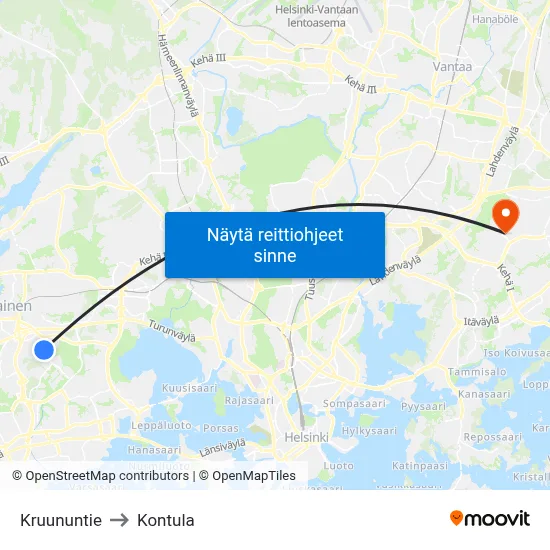 Kruununtie to Kontula map