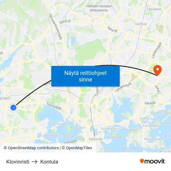 Klovinristi to Kontula map