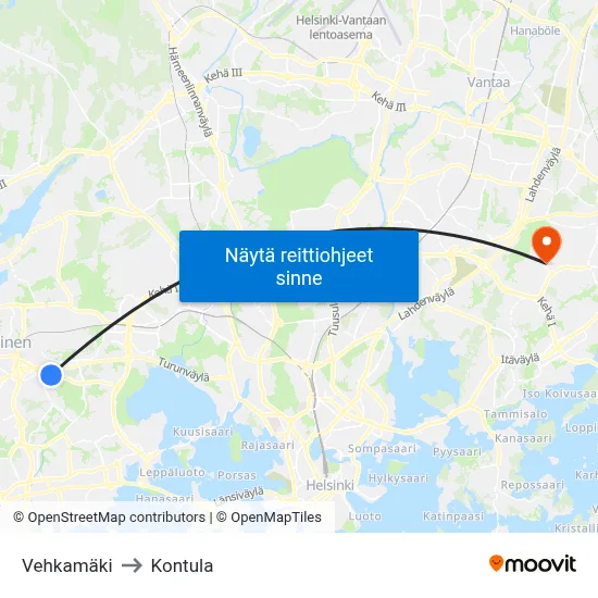 Vehkamäki to Kontula map