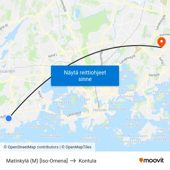 Matinkylä (M) [Iso-Omena] to Kontula map