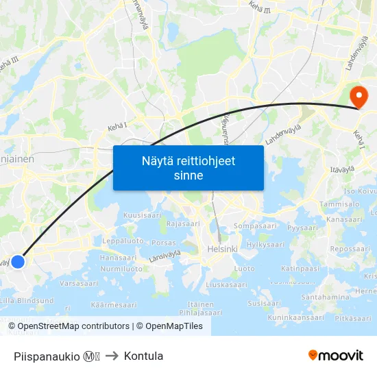 Piispanaukio Ⓜ️🛍️ to Kontula map