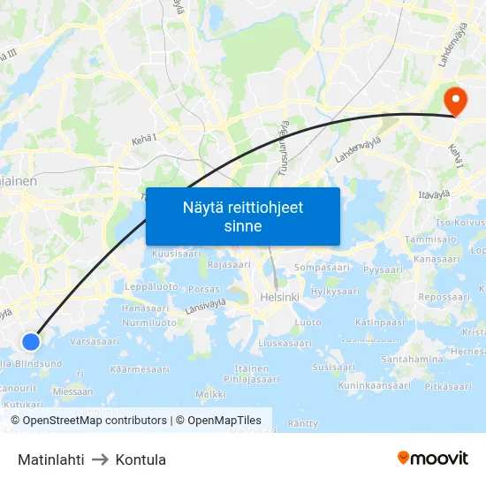 Matinlahti to Kontula map