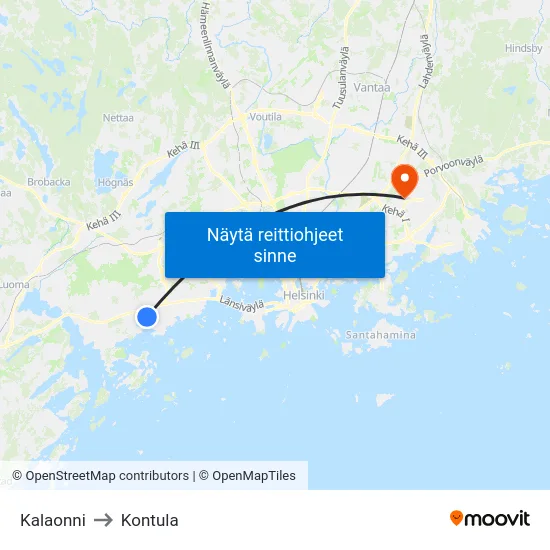 Kalaonni to Kontula map