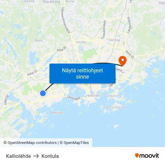 Kalliolähde to Kontula map