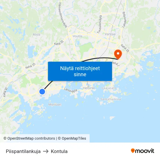 Piispantilankuja to Kontula map