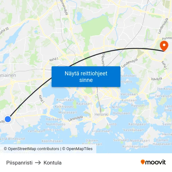 Piispanristi to Kontula map