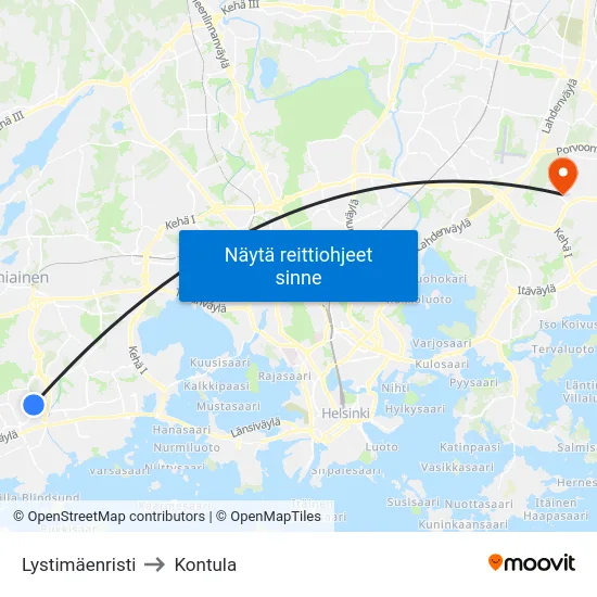 Lystimäenristi to Kontula map