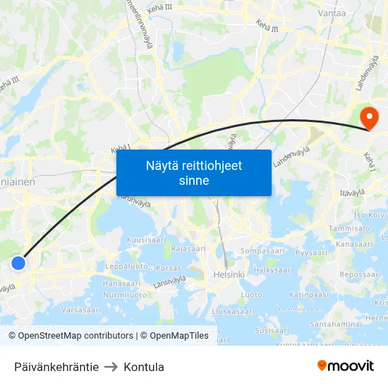 Päivänkehräntie to Kontula map