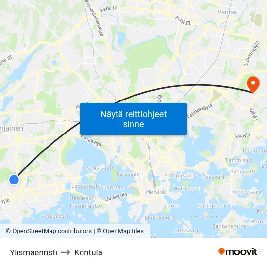 Ylismäenristi to Kontula map