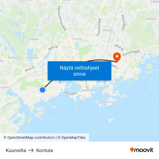 Kuunsilta to Kontula map