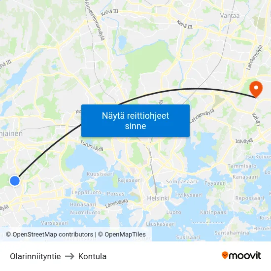 Olarinniityntie to Kontula map