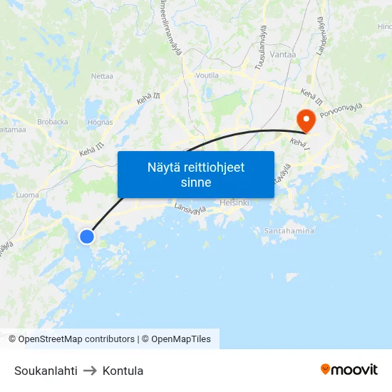 Soukanlahti to Kontula map