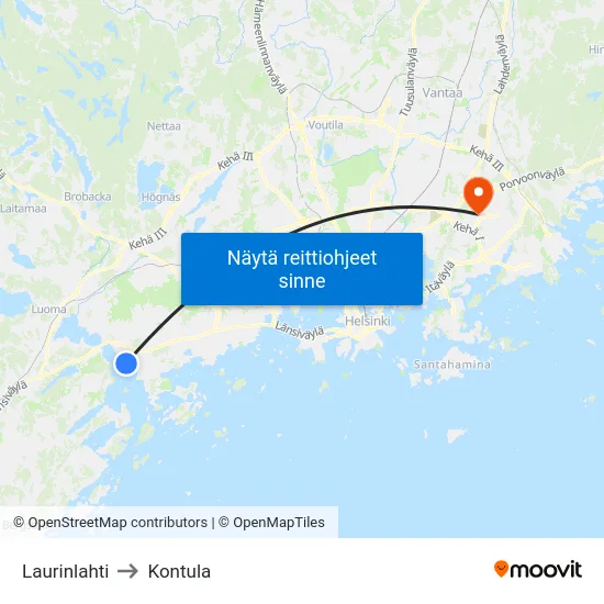 Laurinlahti to Kontula map