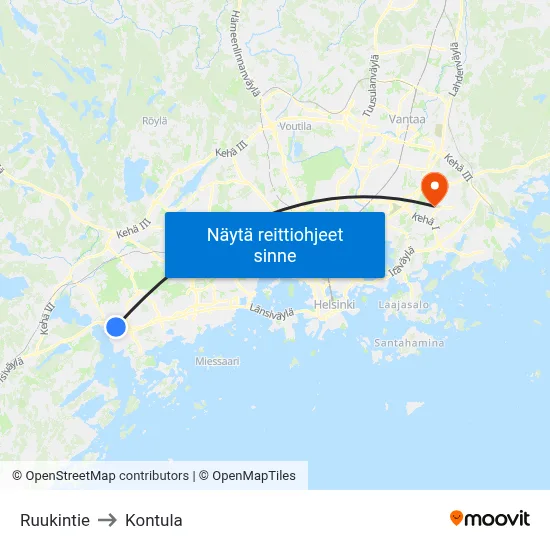 Ruukintie to Kontula map