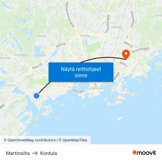 Martinsilta to Kontula map