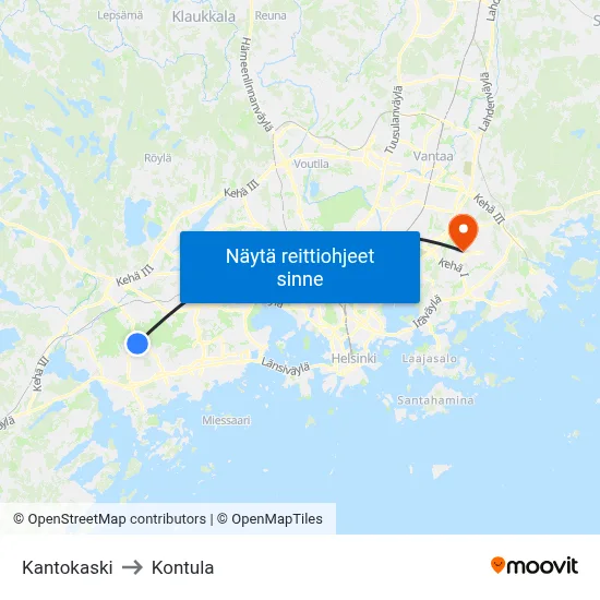 Kantokaski to Kontula map