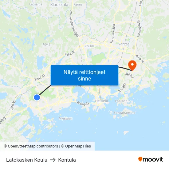 Latokasken Koulu to Kontula map