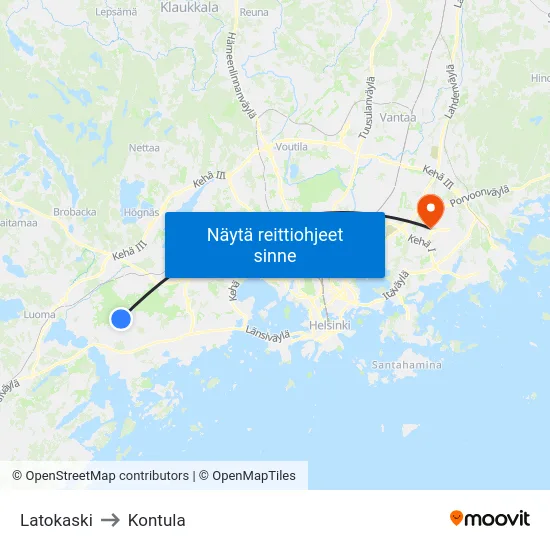 Latokaski to Kontula map