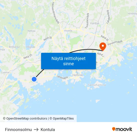 Finnoonsolmu to Kontula map