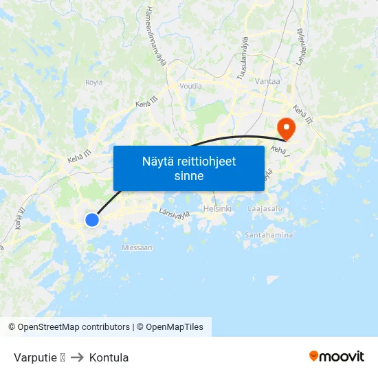 Varputie 🛍️ to Kontula map