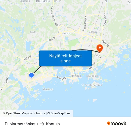 Puolarmetsänkatu to Kontula map