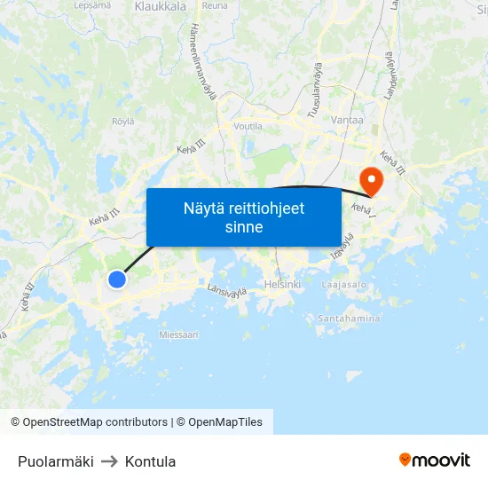 Puolarmäki to Kontula map