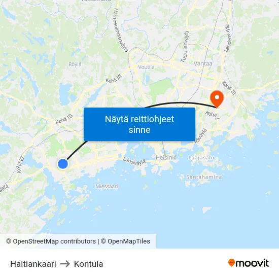 Haltiankaari to Kontula map