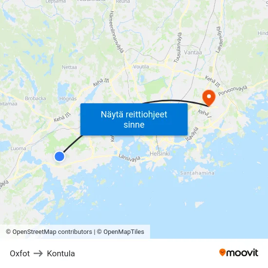 Oxfot to Kontula map