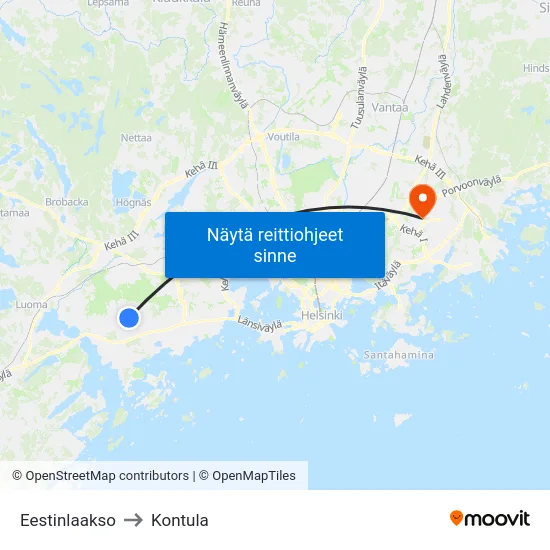 Eestinlaakso to Kontula map