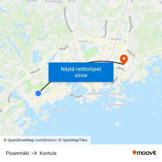 Pisanmäki to Kontula map
