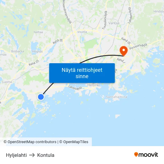 Hyljelahti to Kontula map