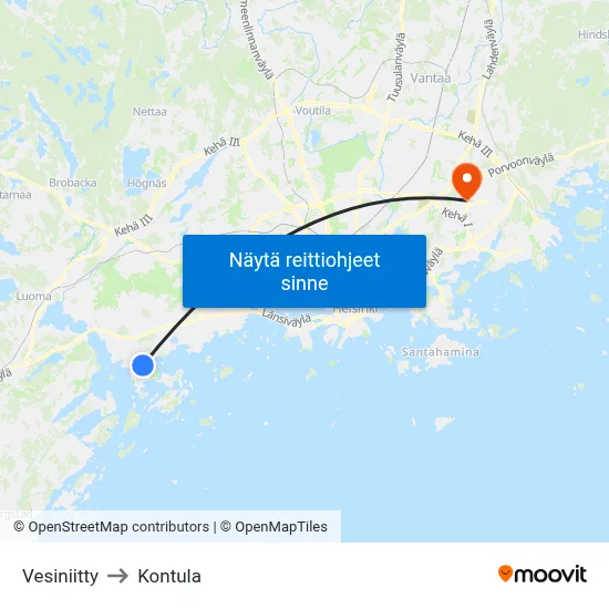 Vesiniitty to Kontula map
