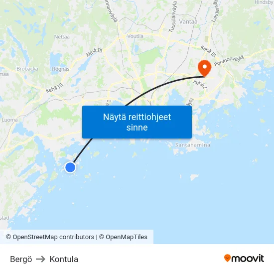 Bergö to Kontula map