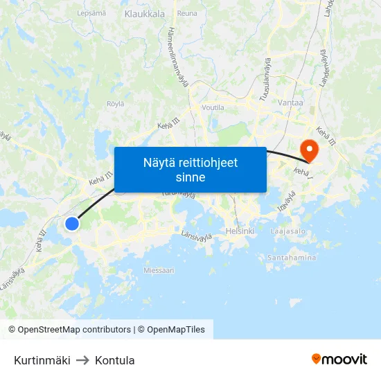 Kurtinmäki to Kontula map