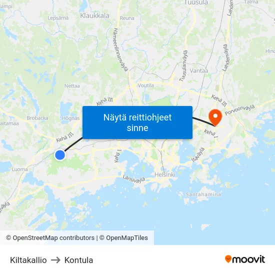 Kiltakallio to Kontula map