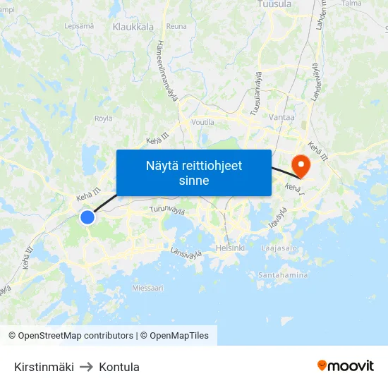 Kirstinmäki to Kontula map