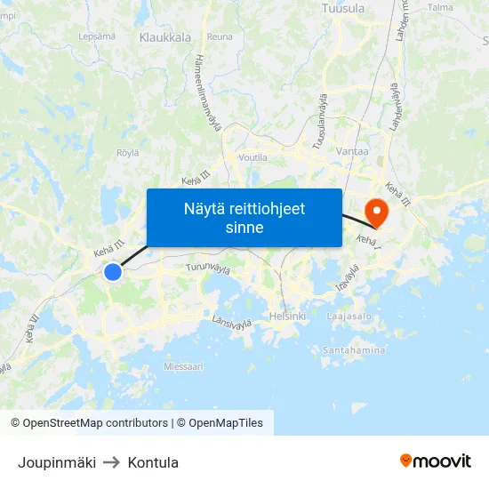 Joupinmäki to Kontula map