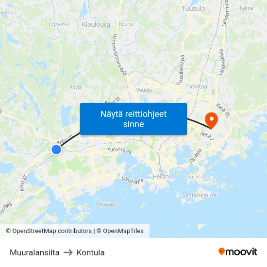 Muuralansilta to Kontula map